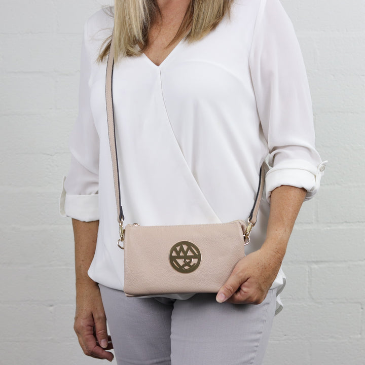 Katie leather or suede clutch crossbody