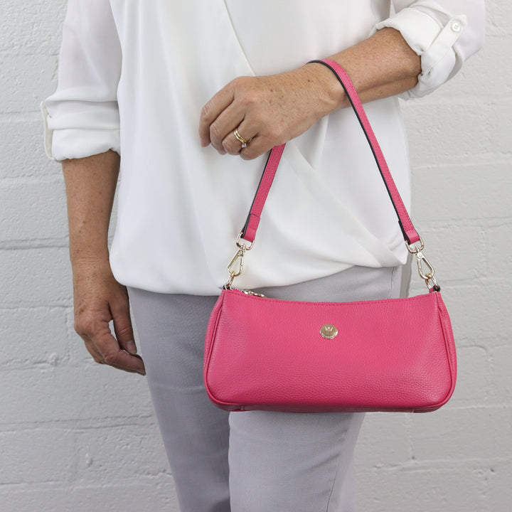 Bronte hot pink pebbled leather shoulder bag DISCONTINUED